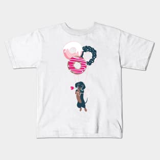 Pastel café sweet love dream // print // fuchsia pink pastry details blue dachshund dog puppy Kids T-Shirt